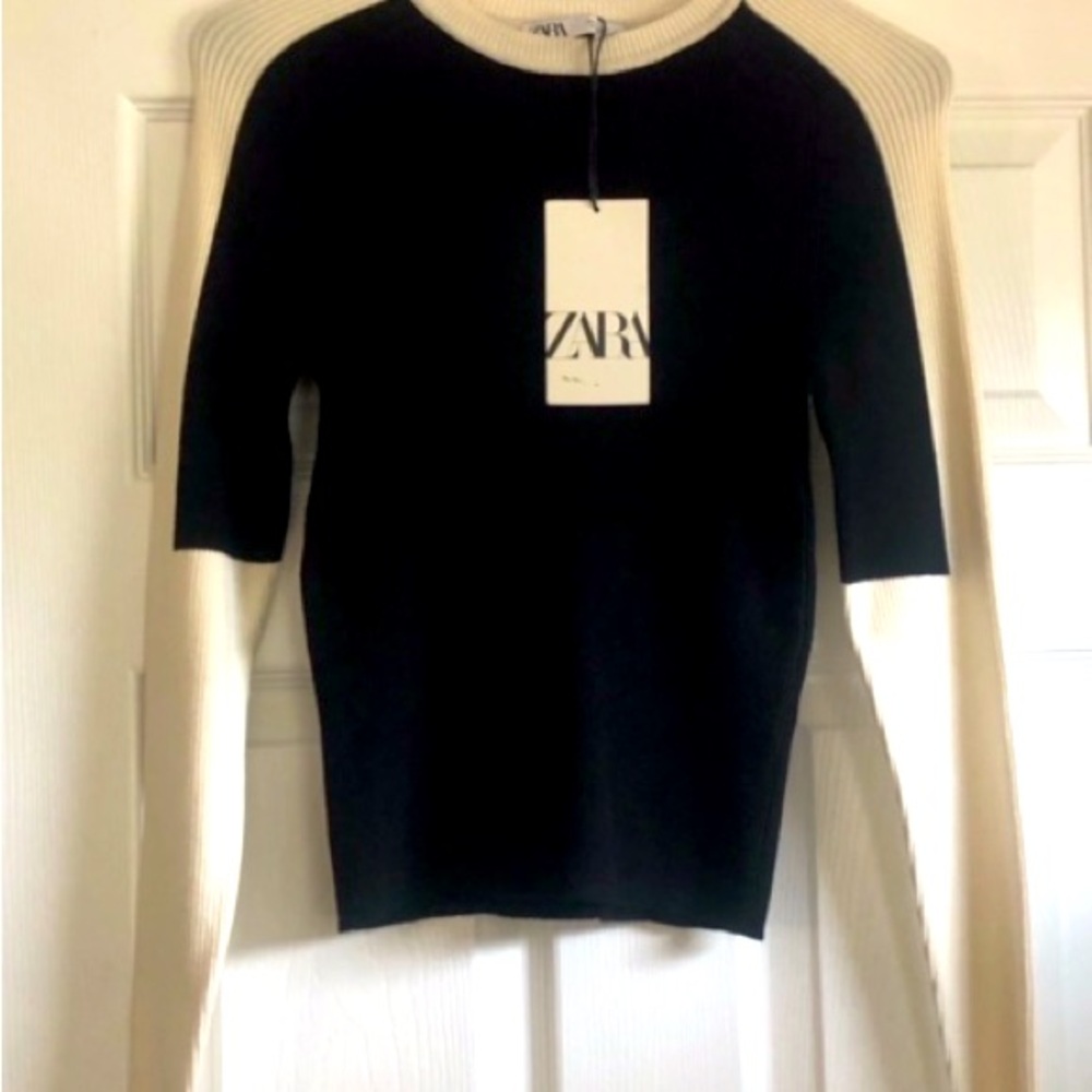 Zara cable sweater, black and cream, size L